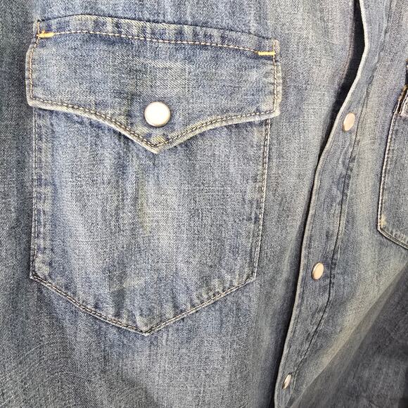 Ralph Lauren Purple Label Italian Made Western Denim Shirt Pearl Snap Men'sXXL - Picture 7 of 9